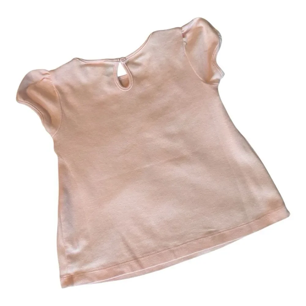 NWT Gymboree Vintage Spring Top Pink Puff Sleeves Bows Lace Girls Size 18-24M